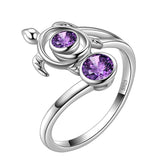 Turtle Birthstone February Amethyst Ring Open Sterling Silver - Rings - Aurora Tears